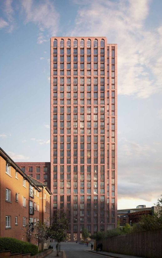 Manchester city centre high-rise apartment development exterior