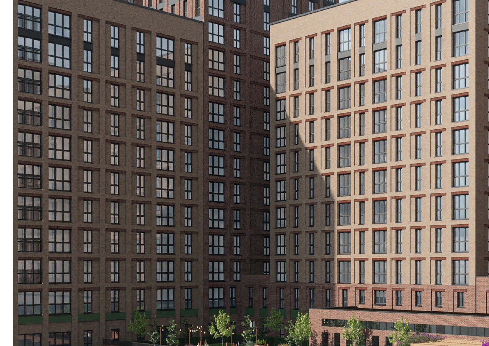 New build residential tower exterior, Manchester regeneration district